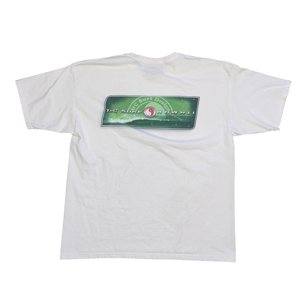 T&C Surf Designs Hawaii Mens XL White Graphic T-Shirt Yin Yang Logo Surf Tee